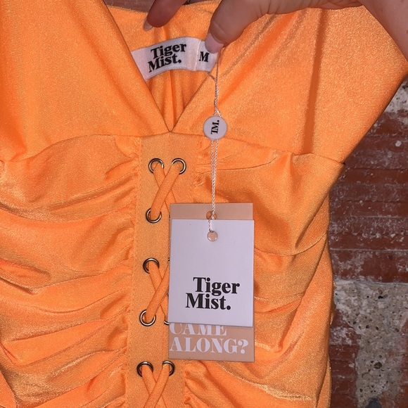 Spaghetti Strap Orange TigerMist Mini Dress - Picture 3 of 4